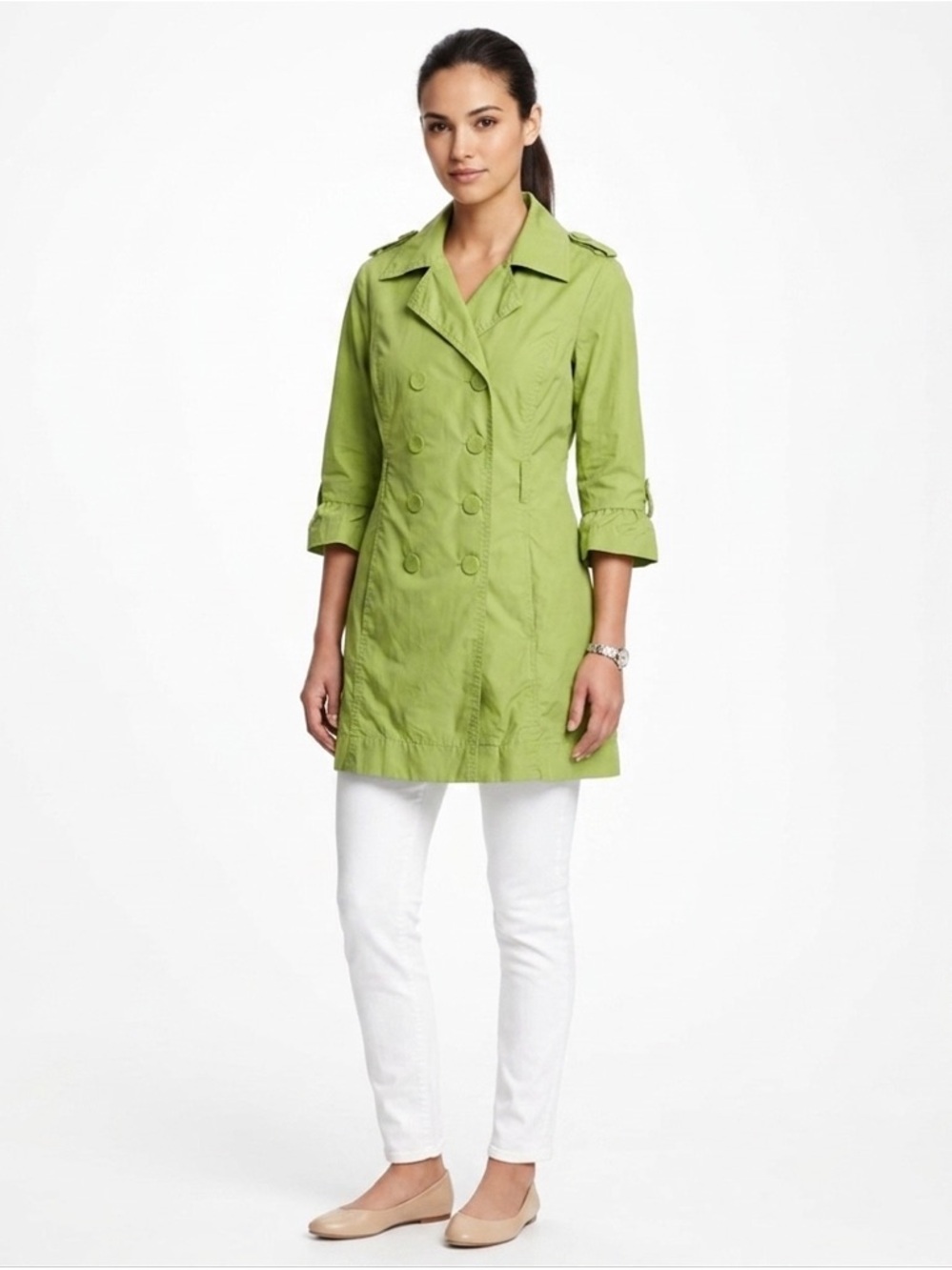 Apostrophe Green Lightweight Peacoat Trench Coat Streetwear Casual Size Medium